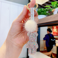 Porte-clés ours violent en diamant 2022, nouveau, avec pompon en cristal brillant, porte-clés ours brillant pour femme (KC048C)