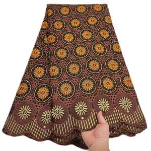 2024 Высококачественная кружевная нигерийская хлопковая швейцарская Вуаль со стразами африканская хлопчатобумажная кружевная ткань для женщин вечернее платье - Product Image 5