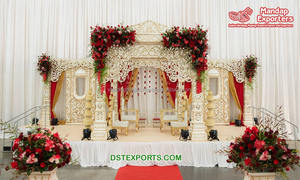 Boda de Srilankan tallada a mano FRP Golden Mandap Dream decoración de boda hindú Mandap Setup Glamorous Indian Wedding Mandap Decor USA - Product Image 3