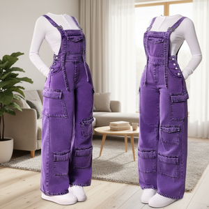 Salopette Cargo da Donna a Vita Media in Spandex/Cotone (Stile Avvolgente) Vestibilità Ampia Stile Street Trendy Estivo <span class=keywords><strong>con</strong></span> <span class=keywords><strong>Cintura</strong></span> Intrecciata - Product Image 1