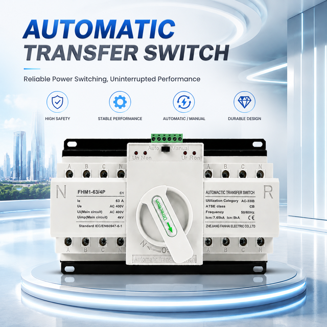 Compact Size ATS Automatic Transfer Switch 3P PC Class Dual Power Changeover Switch Easy Installation for Household Use