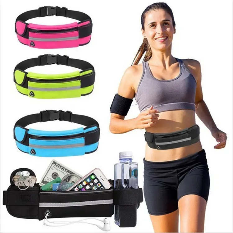 women men custom sport running cycling travel anti theft waterproof neoprene belt mobile phone waist fanny pack bag with zipper