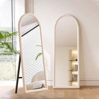 Miroir sur pied en verre épais de style nordique moderne, en velours crème de haute qualité, avec cadre en MDF arqué, pour la coiffure et les cosmétiques