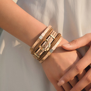 Fashion Hand-woven Design Bohemian Multi-layer Bracelet <b>Leather</b> <b>Cord</b> Bracelet Ring Woman's Bracelet - Product Image 3
