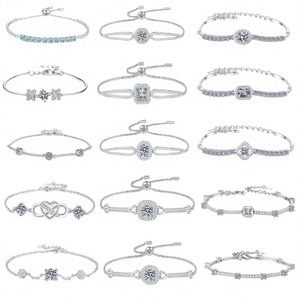 S925 Sterling Silver Gold Plated <b>Charm</b> Moissanite Bracelet Adjustable 1CT for Women Party - Product Image 3