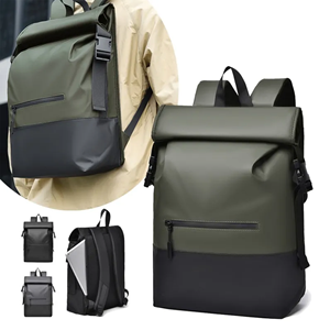 Mochila para Portátil con Cierre Enrollable, Estilo Moderno, Impermeable, de PU, para Estudiantes Universitarios, Escolares, Uso Diario, Deportiva, Casual, para Hombre - Product Image 1