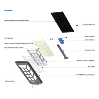 Lampadaire solaire tout-en-un haute luminosité pour extérieur avec bras de lampe 1000W 2000W, éclairage de rue, jardin et allée avec télécommande