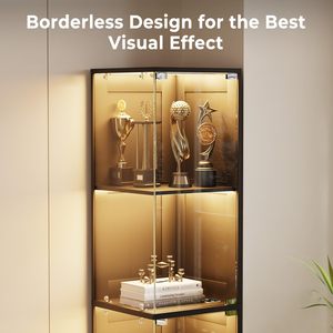 Vitrine d'angle SENYU avec portes transparentes, éclairage 3 couleurs, bibliothèque à 4 niveaux pour objets de collection, jouets et livres - Product Image 5