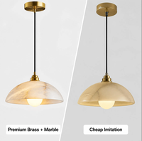 Lampe suspendue en laiton avec abat-jour en marbre et albâtre, style moderne classique, 1 éclairage, pour salle à manger, îlot de cuisine, restaurant, café, hôtel