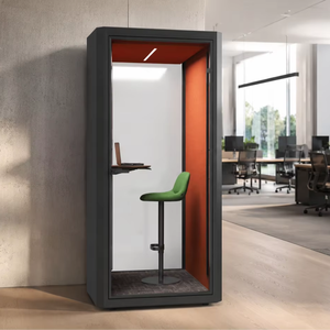 Cabine téléphonique acoustique silencieuse moderne en métal pour une personne, <span class=keywords><strong>avec</strong></span> intérieur <span class=keywords><strong>orange</strong></span> et tabouret, pour bureau à aire ouverte - Product Image 1