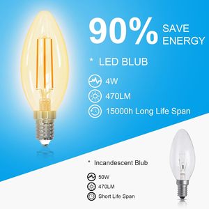 หลอดไฟแอลอีดีแอนเทล่า E14 4W 470LM 2700K หลอดไส้แก้วสีขาวอบอุ่น รูปทรง B11 - Product Image 3