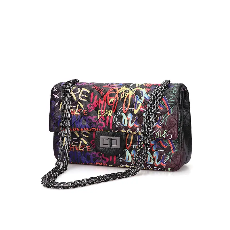 Hoge Kwaliteit Snoepkleurige Hiphop Trend Graffiti Letter Diamant Ketting Handtas Vrouwen Crossbody Tas