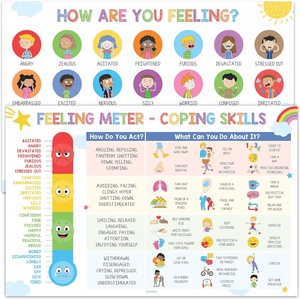 โปสเตอร์แผนภูมิอารมณ์แบบกำหนดเอง คุณรู้สึกอย่างไรวันนี้ พร้อมทักษะการรับมือสำหรับเด็ก การเรียนรู้ที่บ้าน ห้องเล่น ตกแต่งบ้านสำหรับการเรียนที่บ้าน - Product Image 1