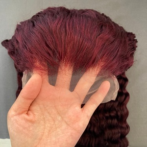 Pelucas Populares con Cierre 99J en Color Rojo, Pelucas de Encaje Transparente 99J con Ondas Profundas, Pelucas con Cierre 5x5 de Cabello Teñido - Product Image 6