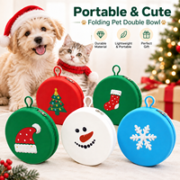Bol double pliable en silicone sur le thème de Noël pour animaux de compagnie, bol portable pour nourriture et eau pour chiens et chats, pour animaux de compagnie de petite et moyenne taille