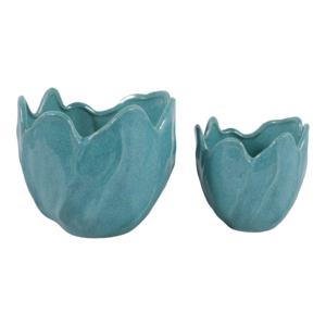 Vasi in Ceramica a Forma di Fiore, Colore Turchese, per Uso Interno ed Esterno, Moderni Contenitori Decorativi in Gres per Piante da Giardino - Product Image 1