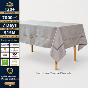 Banquet Tablecloth Polyester <b>Linen</b> Look Laser Cut Rectangle <b>Table</b> <b>Cloth</b> for Hotel Event Venue Bulk Orders - Product Image 2