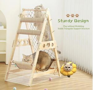 Grand arbre à chat classique avec sisal et bois massif nouvelle <span class=keywords><strong>maison</strong></span> de chat avec filet d'escalade pour grands animaux de compagnie Carton emballé - Product Image 6