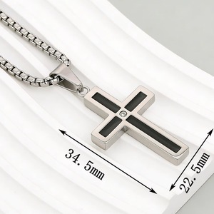 Collier pendentif croix en acier inoxydable pour hommes et femmes, couleur or, incrustation noire en pierre CZ, bijoux chrétiens pour un usage quotidien - Product Image 3