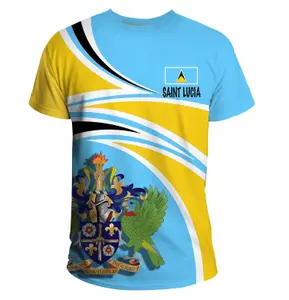 Kaus lengan pendek kasual pria Saint Lucia penjual terbaik lokal kaus olahraga Gambar cetak kerah bulat poliester teks kustom merek musim panas