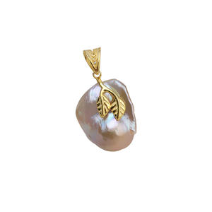 Collar con Colgante de Perla Barroca de Plata 925 Hecho a Mano para Mujer, Base Hueca en Forma de Hoja Exótica, Accesorio para Joyería DIY - Product Image 5