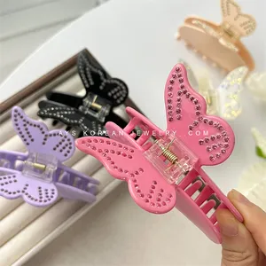 Fashion Luxury Hair Accessories Rhinestone Acetate Pink Butterfly Hair Claw Clips High Quality Cellulose Acetate Hair Clip