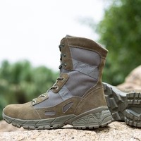 Bottes tactiques légères pour hommes, en daim, avec semelle en caoutchouc, lacets, respirantes, chaussures d'entraînement, pour l'extérieur, le désert