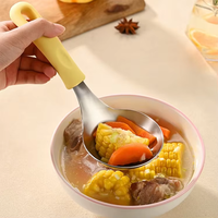 Cuillère à soupe moderne en acier inoxydable durable et écologique, avec manche long en silicone, finition miroir, résistante à la chaleur, qualité alimentaire