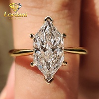Bague de fiançailles solitaire en moissanite taille marquise antique néerlandaise, à griffes en V et tige conique, en or 14k 18k pour femme