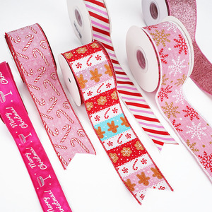 Ruban <span class=keywords><strong>de</strong></span> Noël à bordure filée rose, pour l'hiver, les fêtes, les loisirs créatifs, motif buffle, Père Noël, bonhomme <span class=keywords><strong>de</strong></span> neige, flocon <span class=keywords><strong>de</strong></span> neige, sapin <span class=keywords><strong>de</strong></span> Noël, pour emballage cadeau - Product Image 2