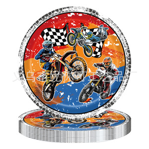 Assiettes de fête sur le thème des motos tout-terrain, rondes, impression numérique, rouge, 60-80 pièces, décoration de fête d'anniversaire - Product Image 3