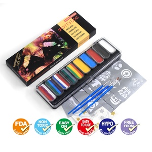 À Base d'eau Non Toxique <span class=keywords><strong>Professionnel</strong></span> 10 Couleur Arc-En-Ciel <span class=keywords><strong>Palette</strong></span> <span class=keywords><strong>de</strong></span> <span class=keywords><strong>Peinture</strong></span> pour le Visage Avec Brosse Et Pochoir - Product Image 3
