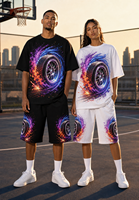 Ensemble d'été deux pièces pour homme en coton mélangé tricoté, imprimé numériquement avec motif pneu de course Turbo, séchage rapide, t-shirt et short