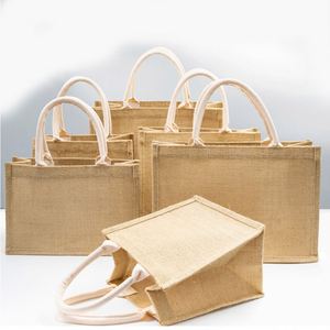 Sac fourre-tout en jute écologique personnalisé avec logo imprimé en gros, sac de shopping en jute pliable et recyclable - Product Image 2