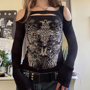 เสื้อยืดแขนยาวพิมพ์ลายเรโทรสำหรับผู้หญิง สไตล์ Y2K สตรีทแฟชั่นลำลอง พิมพ์ลายกราฟิก ทรงเข้ารูป แฟชั่นเสื้อยืดผู้หญิง - Product Image 4