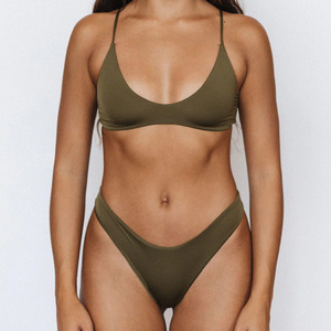 OEM Maßgeschneiderter Grüner Tanga-Bikini Wendbar Antibakteriell Umweltfreundlicher Spandex/Nylon-Stoff Sexy Badeanzug für Damen Bademode - Product Image 1