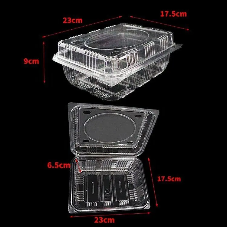 Boîte à salade de fruits jetable transparente PET à clapet avec couvercle à charnière, emballage de supermarché en plastique Blister