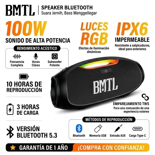 Xdobo BMTL B-O-O-M 100W Super Bass Music Player Subwoofer Boombox RGB Light Home Outdoor IPX6 Waterproof Portable Speaker BT 5.3
