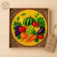 Set de table rond en perles de verre imprimées sur mesure, motif fruits et légumes jaunes, vente en gros