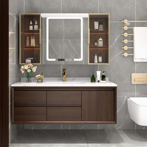 Luxurious Brown Bathroom Cabinet Smart <b>Mirror</b> Cabinet White Top Washbasin Suspended Cabinet Body - Product Image 1