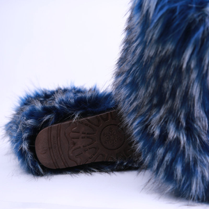 Bottes d'hiver et d'automne pour femmes 2023, hautes, antidérapantes, en fausse fourrure de raton laveur, à brides croisées, talon court et épais, tendance - Product Image 5