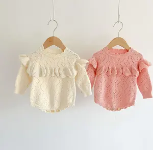 Primavera autunno moda bambino maglia abbigliamento Pointelle pagliaccetto lavorato a maglia all'ingrosso cotone maglioni personalizzati tute