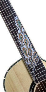 Guitare acoustique haut de gamme en bois massif 41 pouces avec incrustation de paon sculptée à la main, épicéa massif et acajou, guitare folk personnalisée - Product Image 3