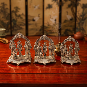 Ensemble de 3 statues Ram Darbar finition argentée, tailles graduées, représentant le Seigneur Rama, Sita, Lakshmana et Hanuman, pour la décoration religieuse de la maison et du temple - Product Image 3