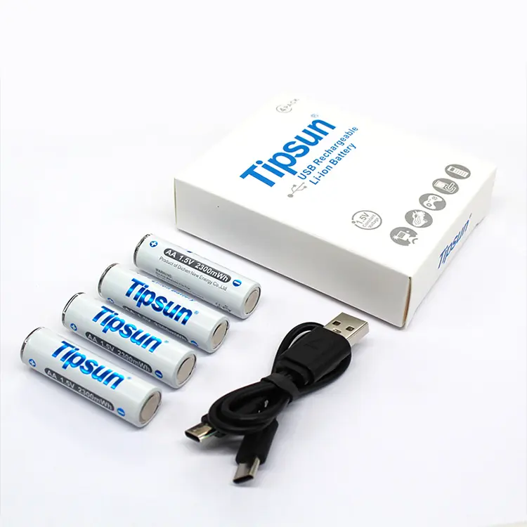 tipsu type c usb charge port lithium ion 1.5v 2300mwh 600mwh aa aaa rechargeable battery