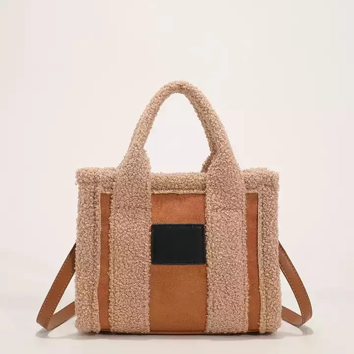 New Designer Fashion Tote Handbag Leather Tote Bags For Women Tote Bag For Women Faux Fur Trim Tote Bag