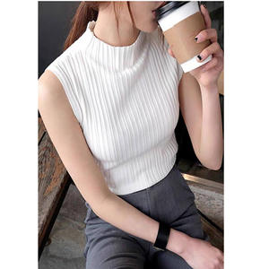 <span class=keywords><strong>Pull</strong></span> <span class=keywords><strong>sans</strong></span> manches à col semi-haut pour <span class=keywords><strong>femme</strong></span>, tricot fin doux et ciré, couleur unie, texture fine, bas de chemise, vêtements pour femmes - Product Image 2