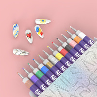 Stylo à ongles permanent liquide en gros, kit professionnel de graffiti pour l'art des ongles, ensemble de feutres de polissage, 12 couleurs, stylo de traitement des ongles