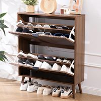 Meuble à chaussures de style farmhouse avec tiroirs rabattables, étagère de rangement étroite avec 4 pieds en bois, organisateur dissimulé pour entrée et couloir
