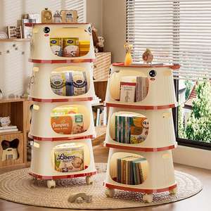 Cute 4 Layer Plastic Storage Rack Organizer Removable with <strong>Wheels</strong> Household Container Basket for Kitchen Bedroom Living Room - Product Image 3